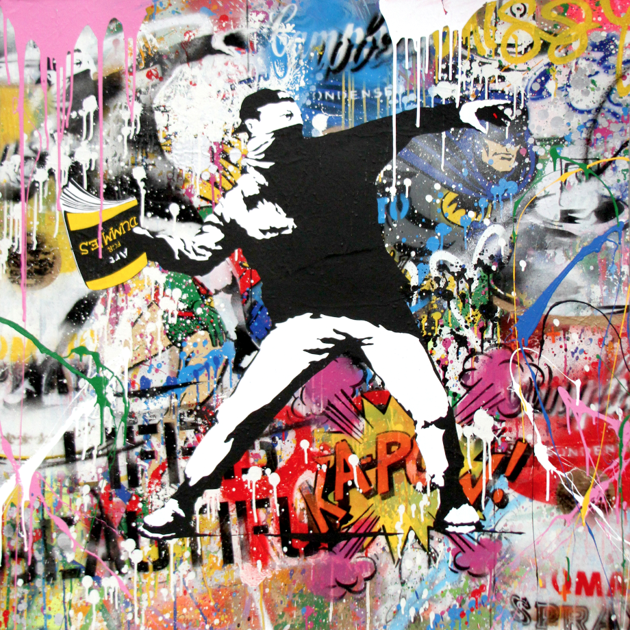 Banksy Thrower - opera unica di Mr.Brainwash in vendita presso la Galleria Deodato Arte di Milano