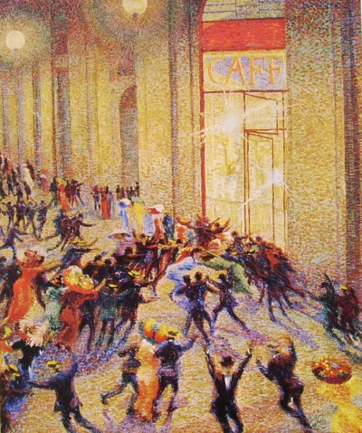 umberto boccioni, rissa in galleria, 1910